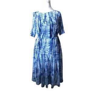 Wayward Fancies eShakti Size 4 Blue Tie Dye Pleated Fit/Flare Fully Lined Dress